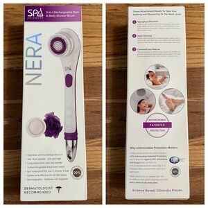 NERA 3-in-1 Rechargeable Bath & Body Shower Brush, Antimicrobial, Dual Speeds